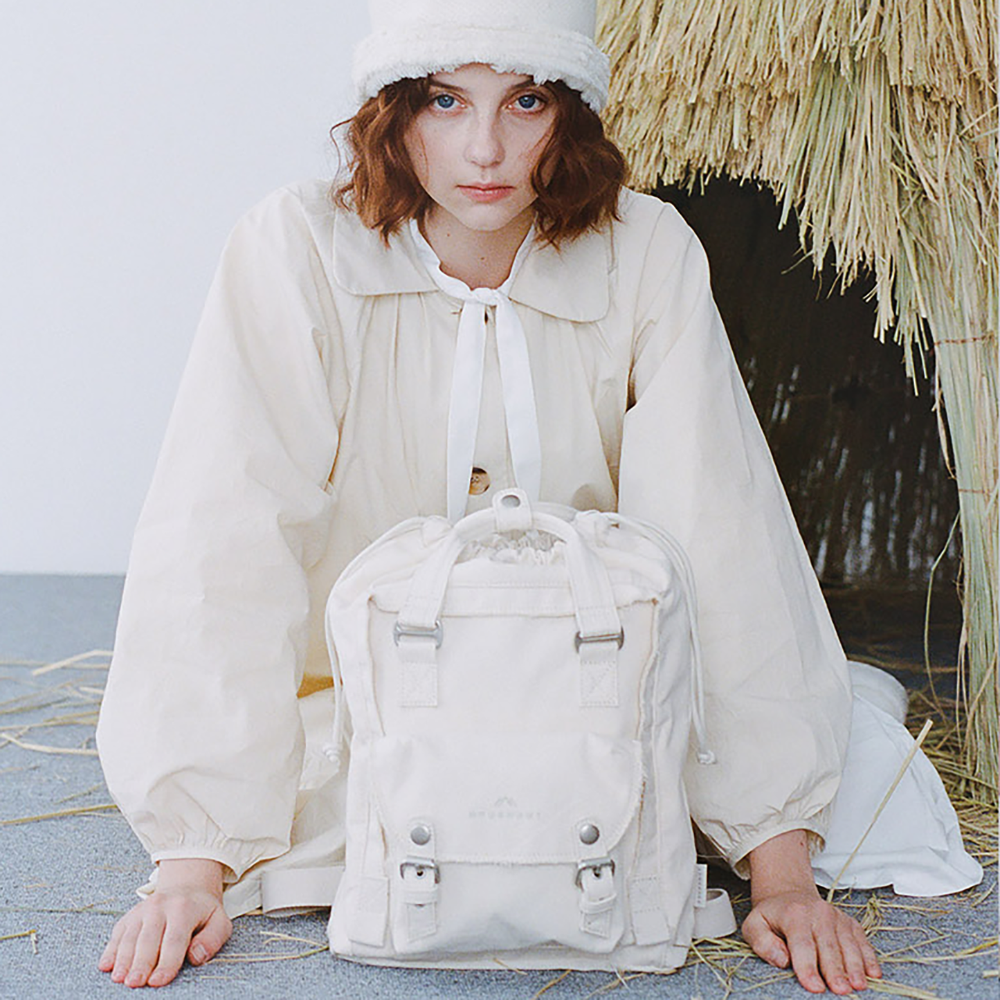 Macaroon Mini Drawstring Organic Cotton Series Beige Backpack