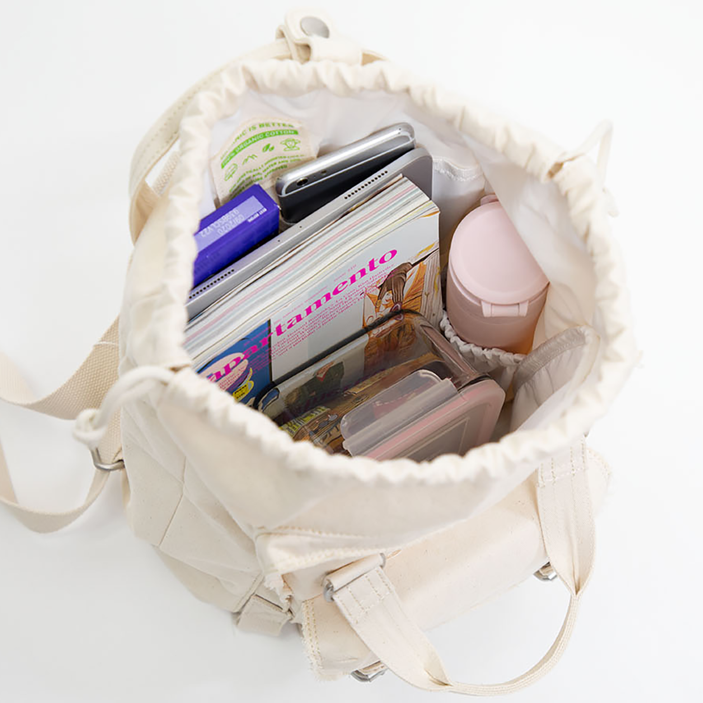 Macaroon Mini Drawstring Organic Cotton Series Beige Backpack